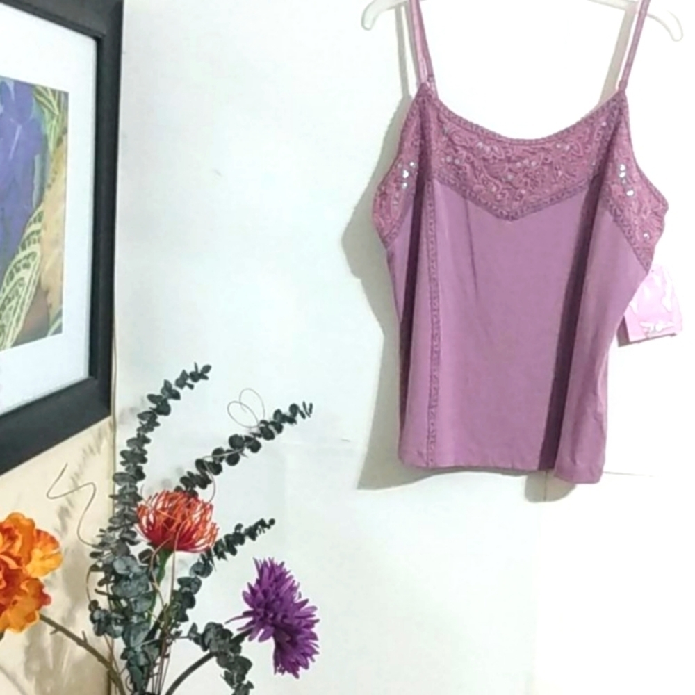 CASLON NWT LACE SEQUIN TANK TOP CAMISOLE SZ LARGE